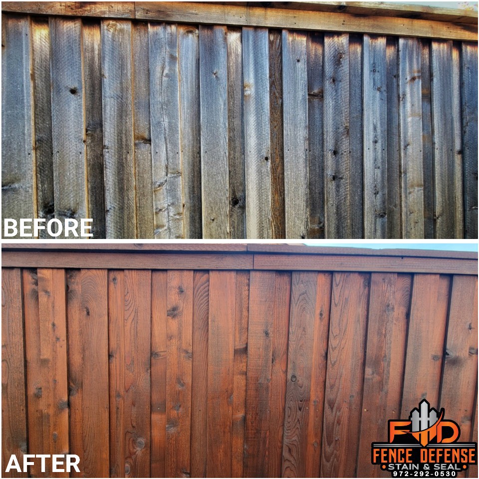 Fence Staining Refresh Before and After Pic Plano, Texas